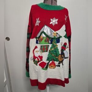 Womens Merry & Bright  Ugly Christmas Sweater Brand Santa & Reindeer Size 2X